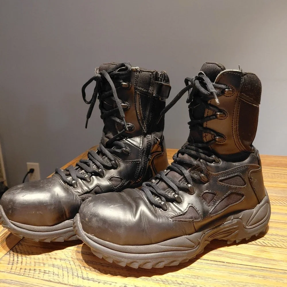 Reebok Rapid Response Boots Size 11 Black Side Zip Composite Toe Tactical RB8874